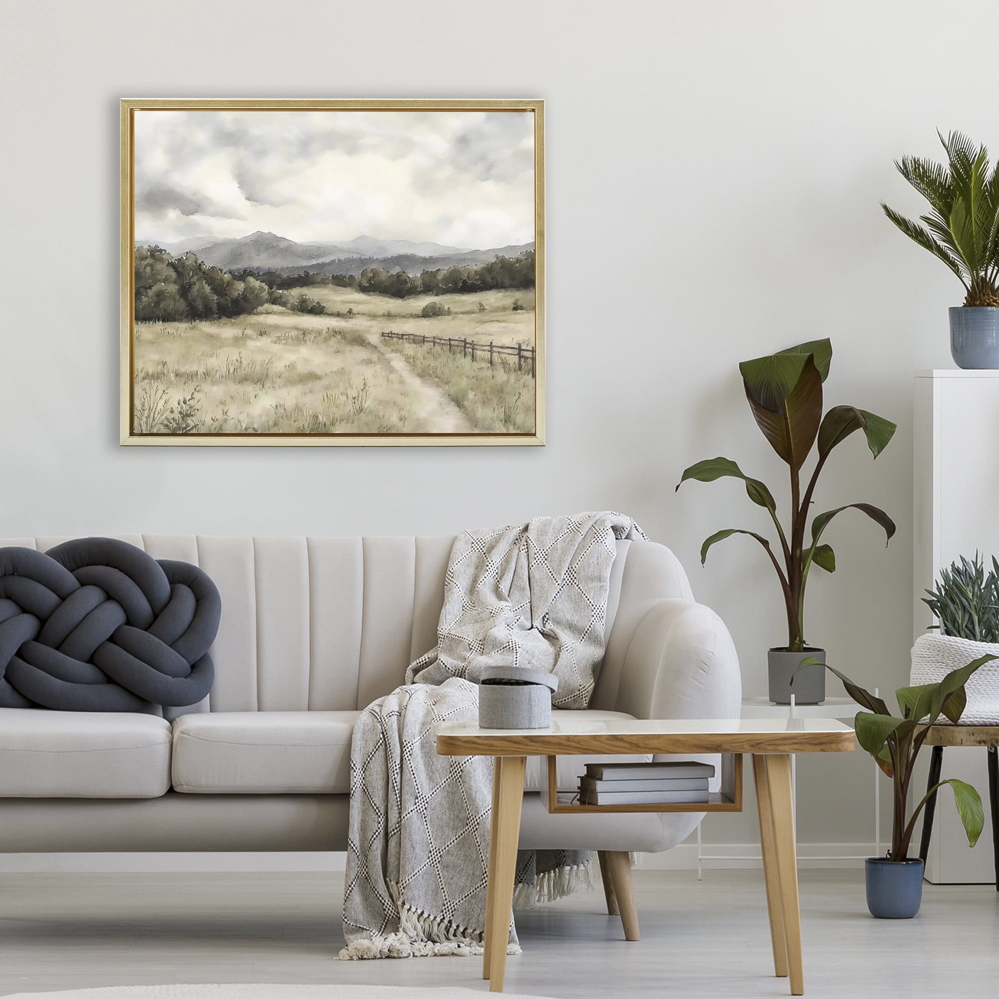 Stupell Industries Muted Trail Along Fence Gold Framed Floater Canvas Wall Art, design by Riley B