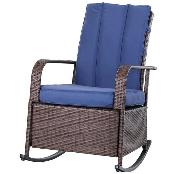 Outsunny Outdoor Wicker Rocking Reclining Chair with Cushions, Auto ...