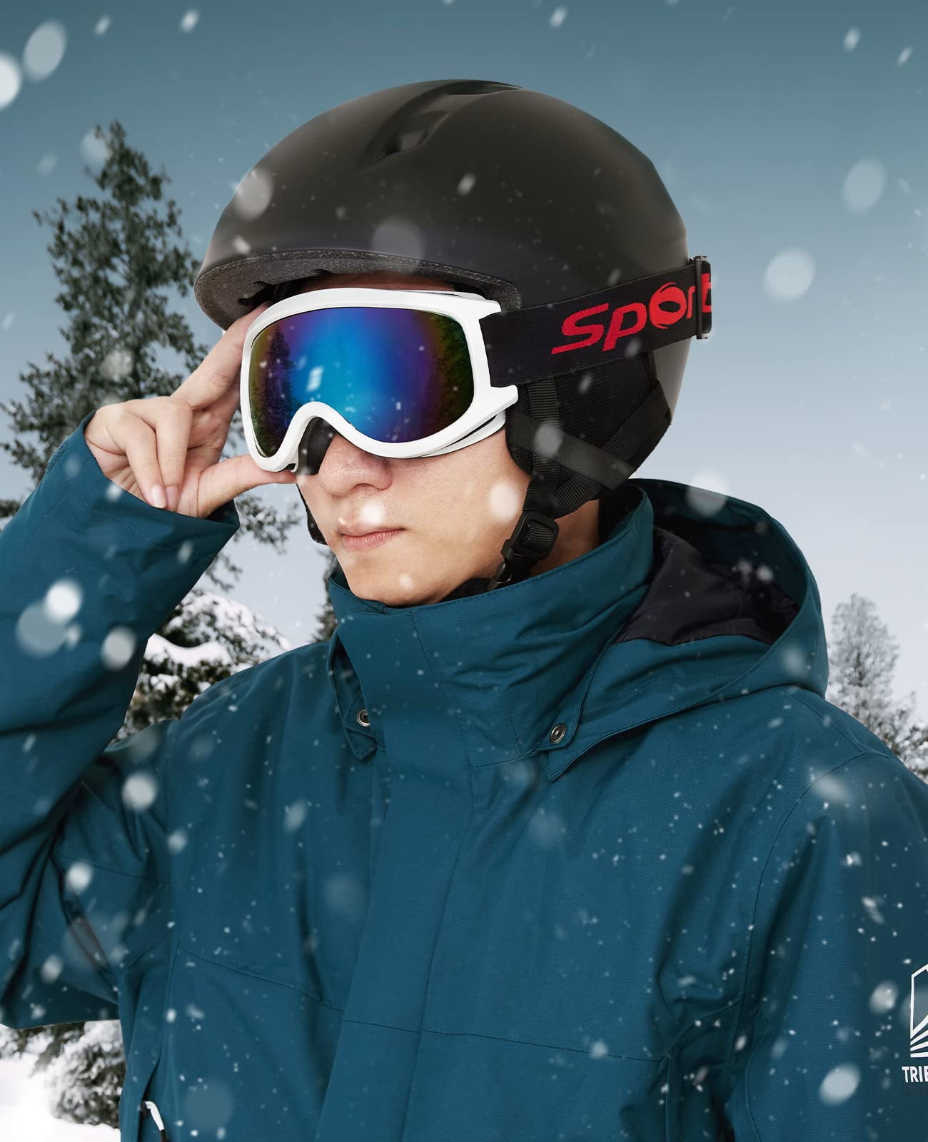 Cyxus Ski Goggles for Men Women 100% UV Protection OTG Snowboard VTL17%（White Frame Blue Lens）