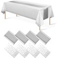 thumbnail image 1 of Paquete de 8 manteles desechables de plástico y camino de mesa de satén, mantel de punto negro dorado, camino de mesa de satén dorado para graduación, boda, cumpleaños, baby shower, aniversario, decor, 1 of 4