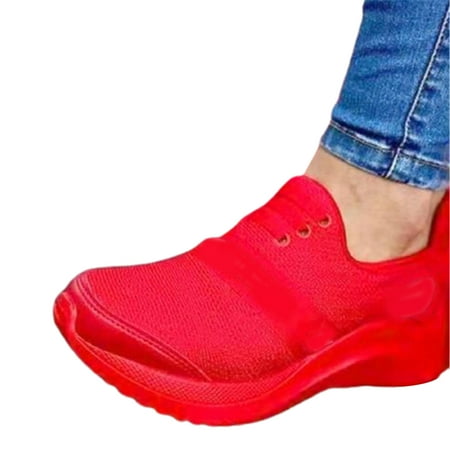 

Women s Mesh Shoes Slip-on Casual Shoes Breathable Sneakers Simple and Fashionable 38 Red