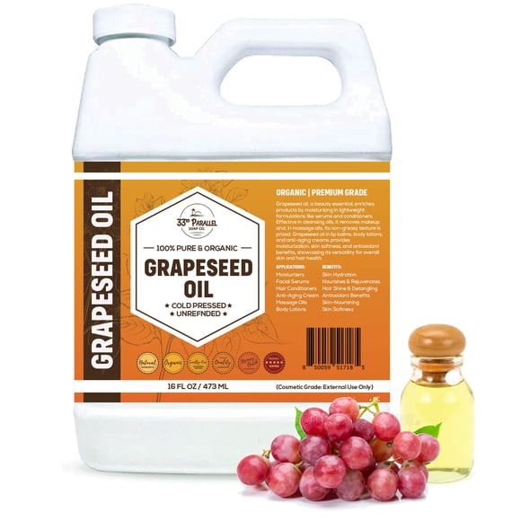 ACEITE DE SEMILLA DE UVA ORGÁNICO (16 oz) Prensado en frío sin refinar | puro natural sin OGM | Disponible a granel | Portador facial del cabello de la piel para la fabricación de jabón con aceites