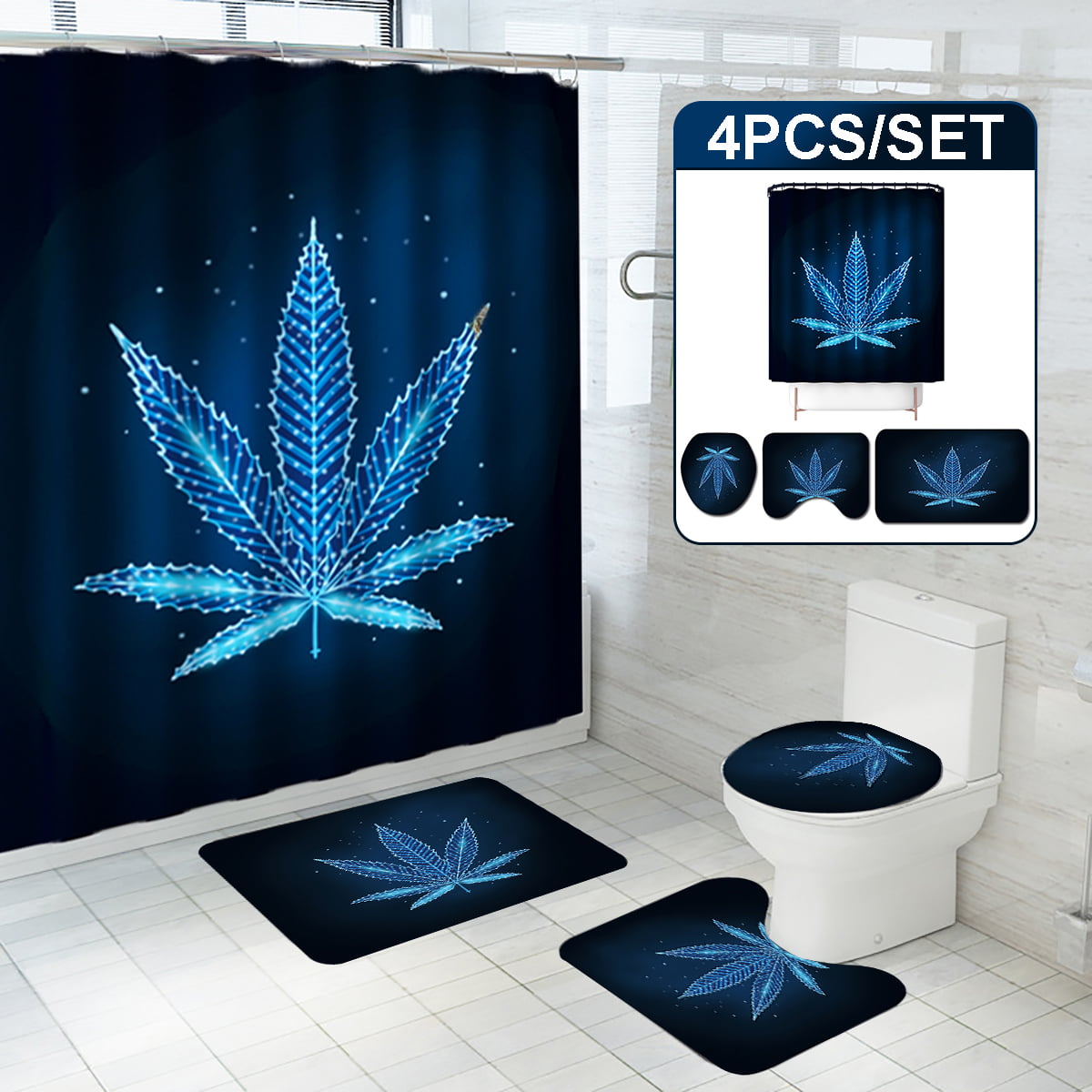 Details about   Luxury Modern Bathroom Shower Liner Weed Curtains Mat Pad Carpet Toilet Cover 