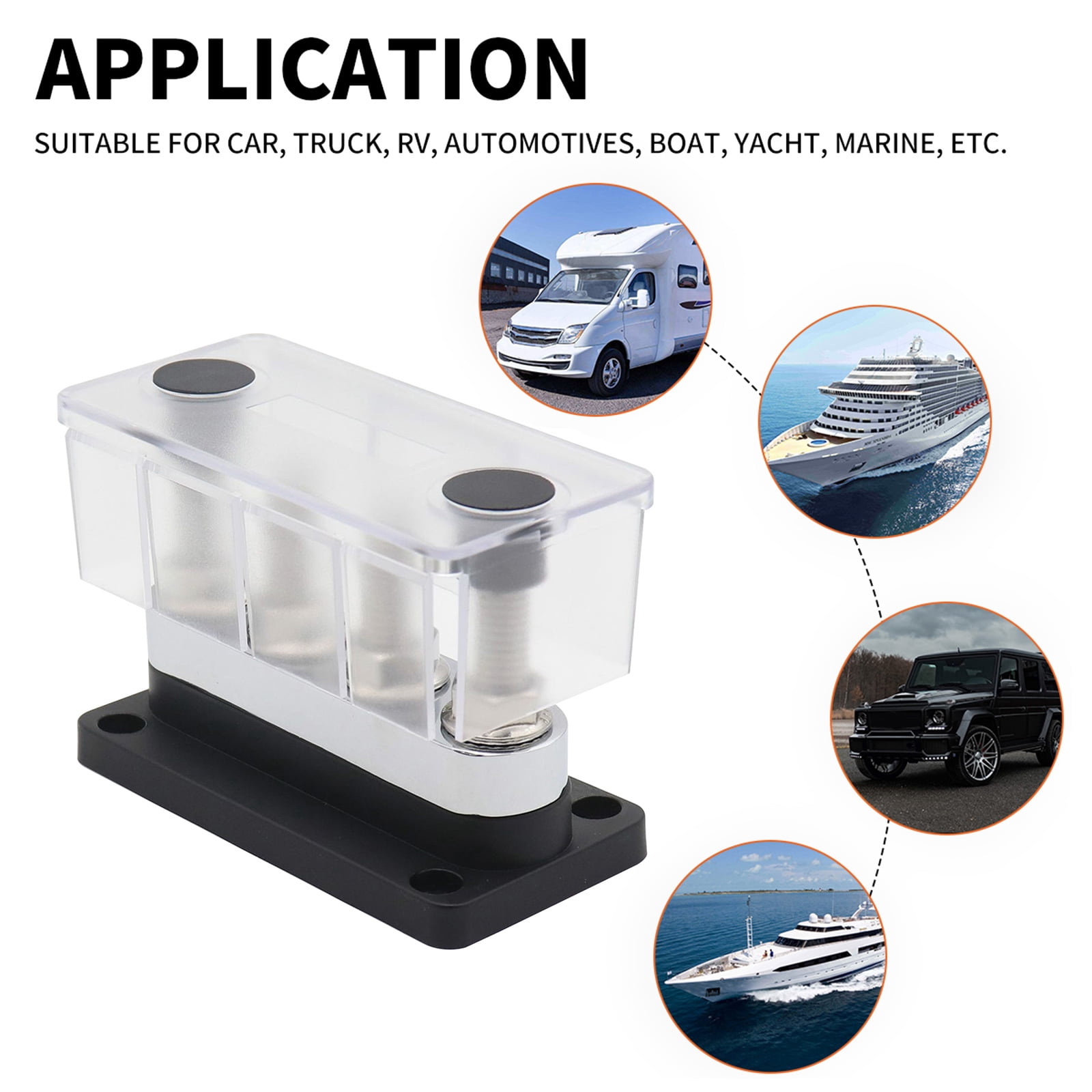 Terminal Bus Ground Power Distribution Terminal Block Bus with Cover for Auto Marine Car Pickup Trailer Boat