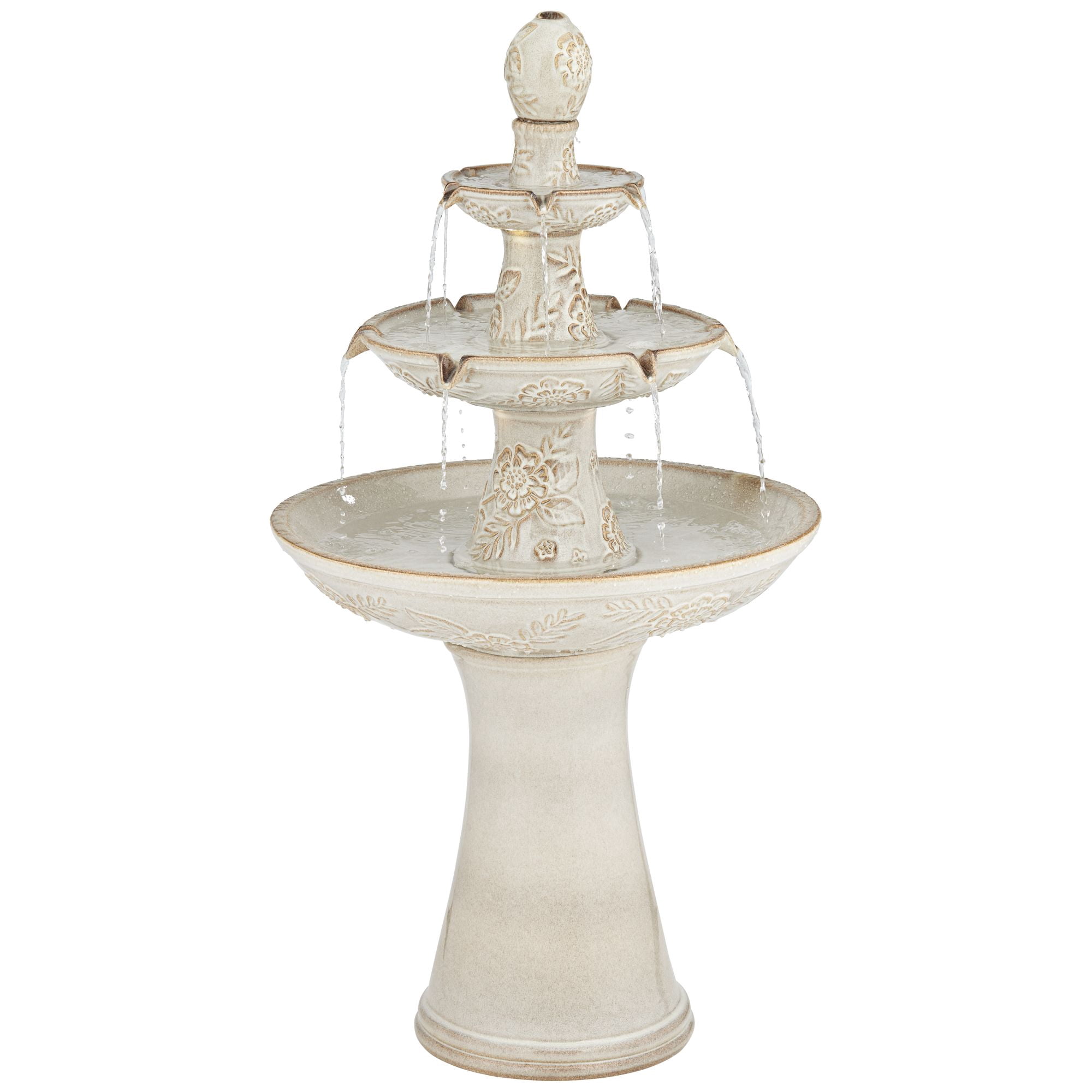 Formentera 45" High Large Italian Outdoor Decor Ceramic Floor Fountain with Light LED 3-Tier Outside Garden