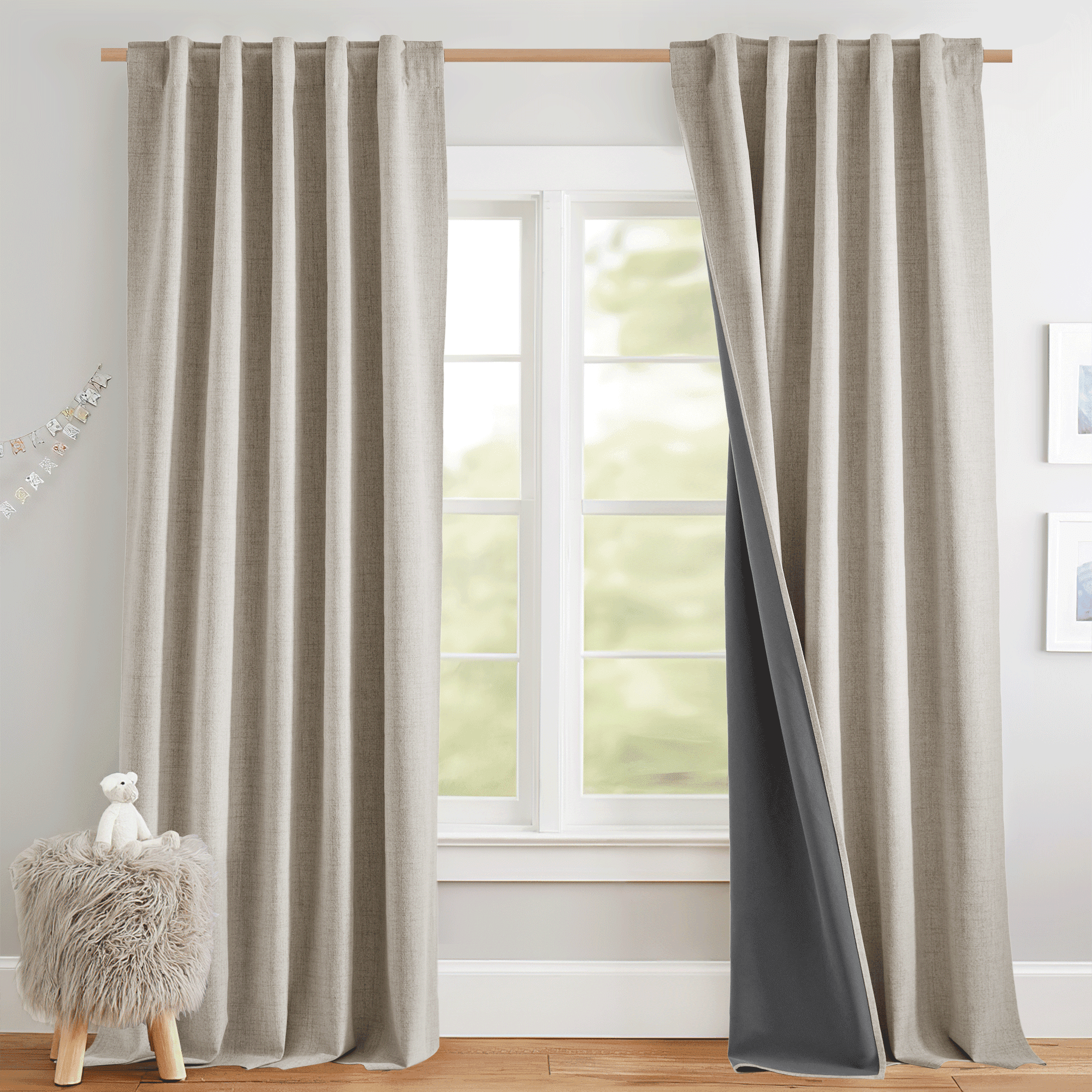 NICETOWN Natural Faux Linen 100% Blackout Curtains for Living Room, Full Room Darkening Thermal Insulated Soundproof Back Tab & Rod Pocket Drapes, 52"x 84", 2 Panels