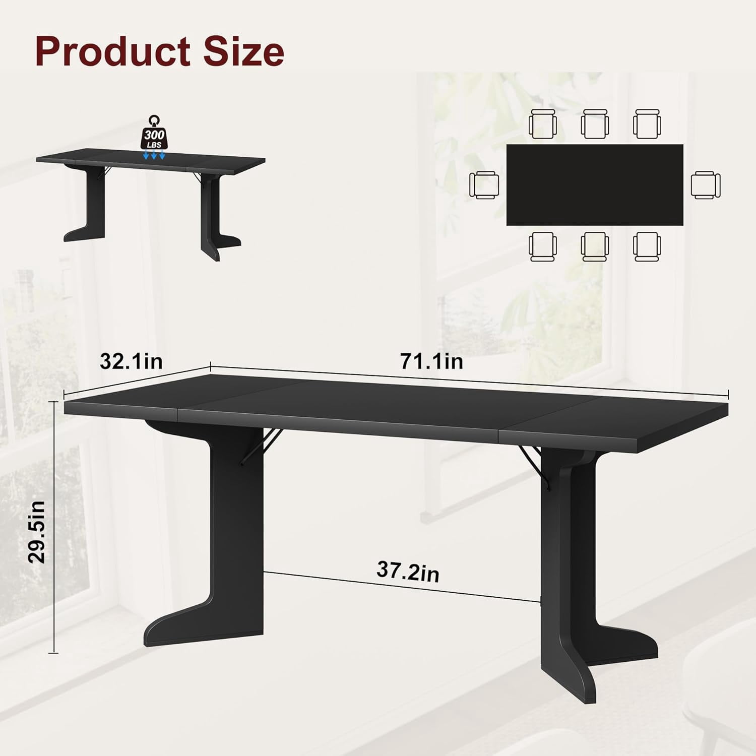 M optimized 71" Dining Table for 6 to 8, Modern Dinner Table with Unique Wooden Legs, Rectangle Dining Table for Kitchen, Dining Room Living Room