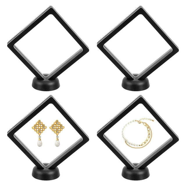 Milisten 4 Sets Simple Jewelry Display Box Creative Jewelry Display Rack Jewelry Showing Case for Shop Mall - Black (4pcs Display Case + 4pcs Round Base)