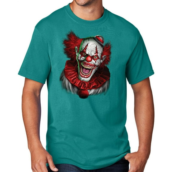 Men's Scary RED CLOWN T-shirt, 4XL Bright Aqua Blue - TALL
