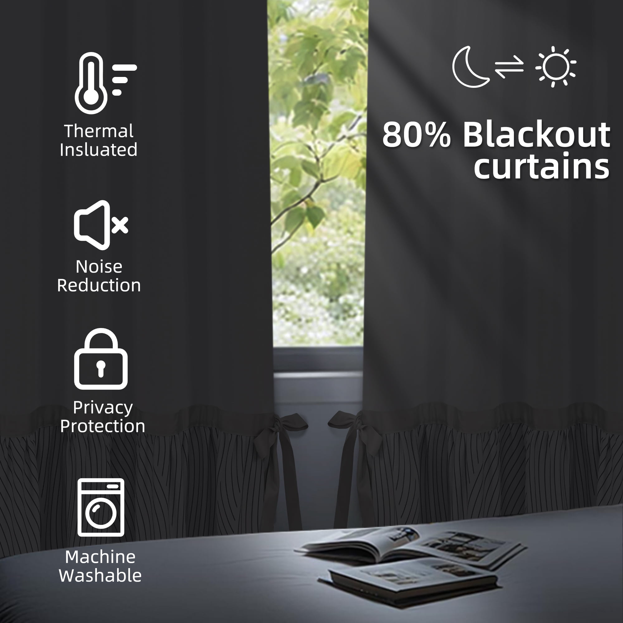Alishomtll Blackout Curtains 84 Inch Length Color Block Grey Stripe Bow Design Thermal Insulated Window Drapes for Bedroom Living Room,52"x 84", 2 Panels
