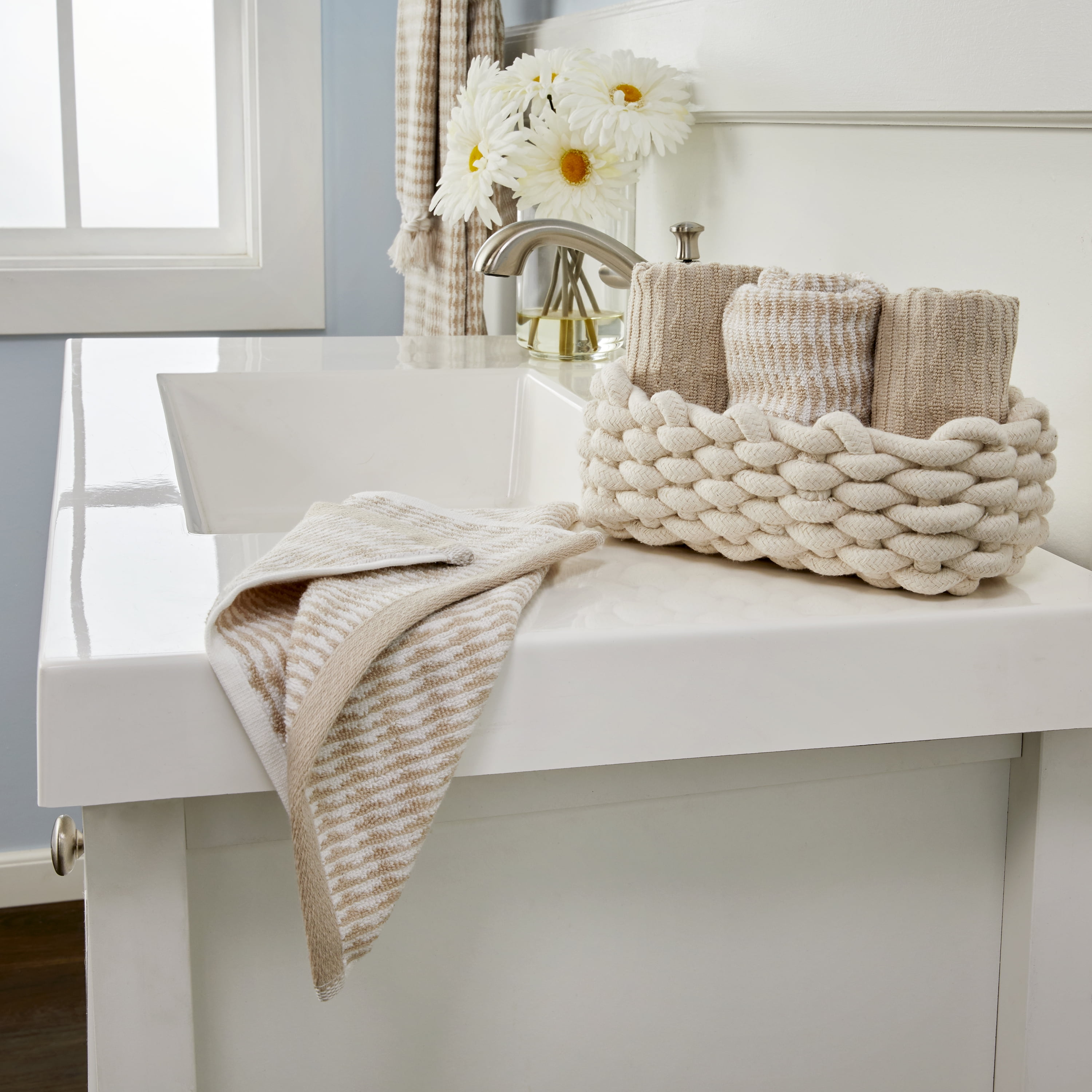 SKL Home 4 Piece Monogram Cotton Washcloths, Beige