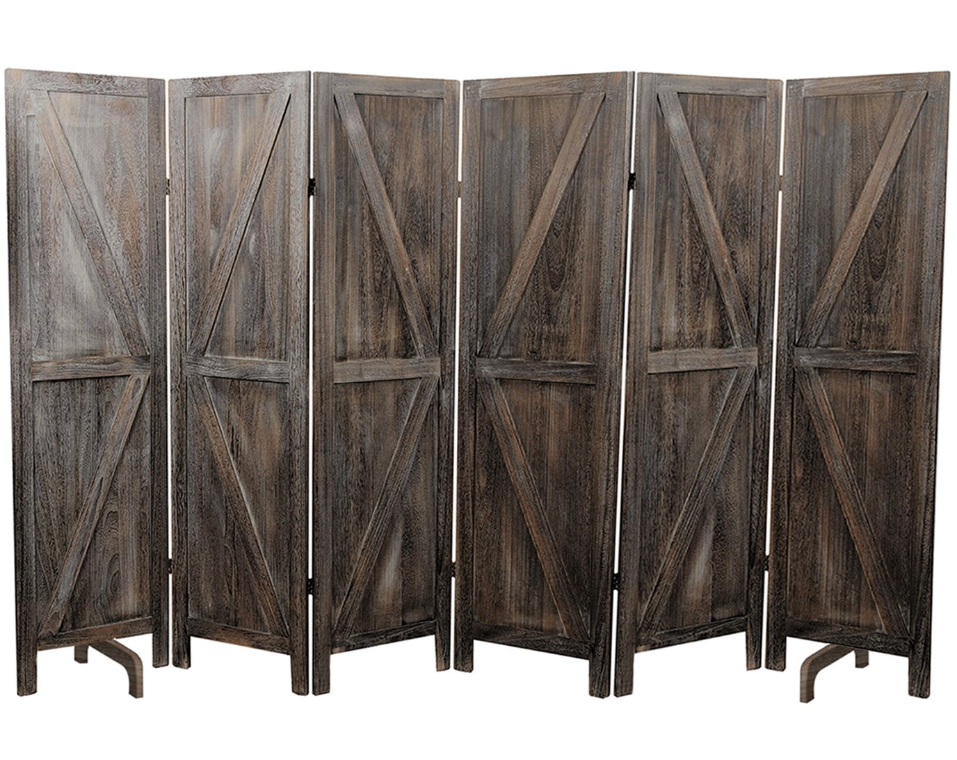 Premium Home 6-Panel Room Divider – Rustic Brown Barn Door, K Pattern Folding Privacy Screen, Partition Wall