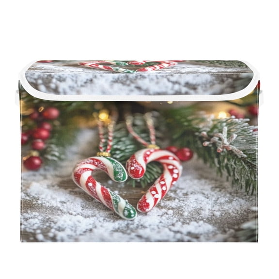 Storage Box With Lid 16.5x12.6x11.8In Foldable Stacked Household Storage Box Christmas Candy Canes Picture