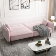 thumbnail image 2 of 3 in 1 Convertible Sofa Bed, Velvet Upholstered Futon Couch with 2 Pillows and Side Pockets, Multifunctional Loveseat Sofa with 3 Position Adjustable for Living Room, Bedroom, Office, Pink, 2 of 9