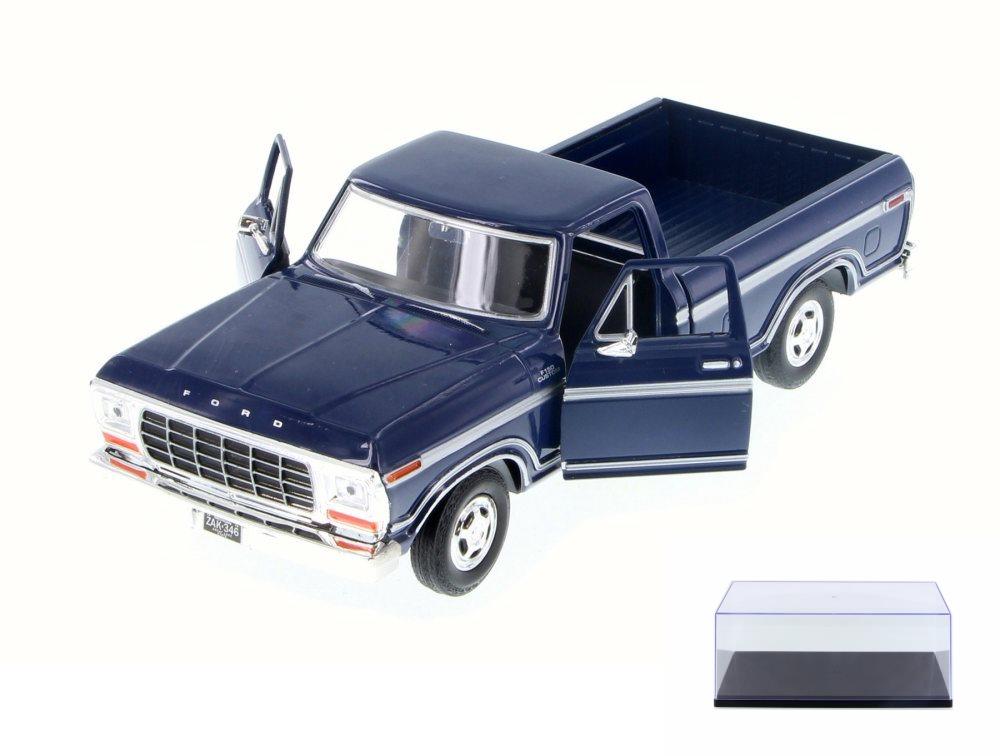 Diecast Car & Display Case Package - 1979 Ford F-150 Custom Pick-Up, Blue - Motor Max 79346 - 1/24 Scale Diecast Model Toy Car w/Display Case - image 1 of 3