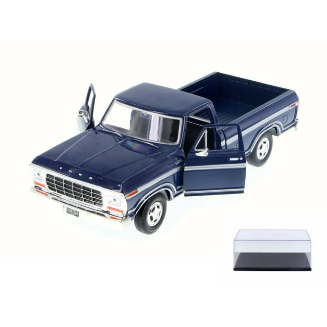 Diecast Car & Display Case Package - 1979 Ford F-150 Custom Pick-Up, Blue - Motor Max 79346 - 1/24 Scale Diecast Model Toy Car w/Display Case