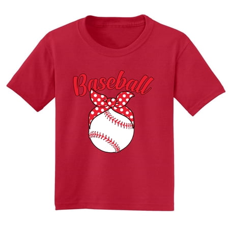 Wild Bobby Cute Baseball Ribbon Gift Sports Girls Graphic Youth T-Shirt Red Medium