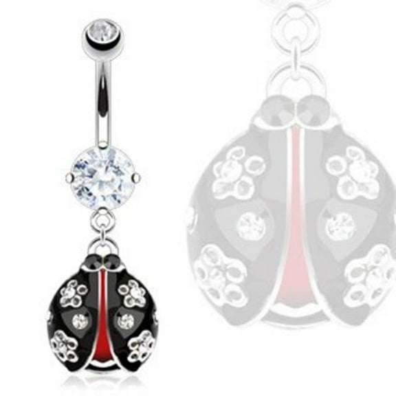Body Accentz Belly Button Ring Flower Paved Gem Lady Bug Fancy Navel 14g 3/8" ladybug