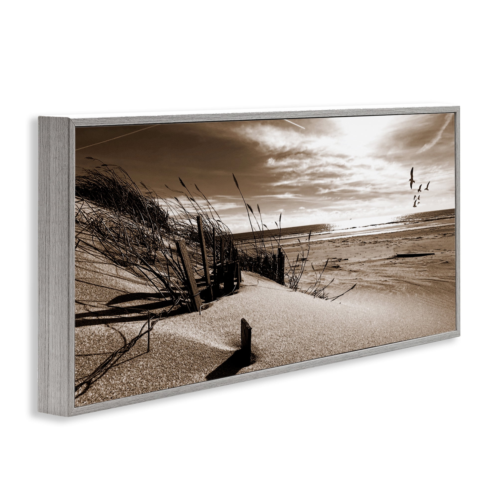 Stupell Industries Zen Sands Beach Landscape Photography Gray Framed Art Print Wall Art, 24 x 10
