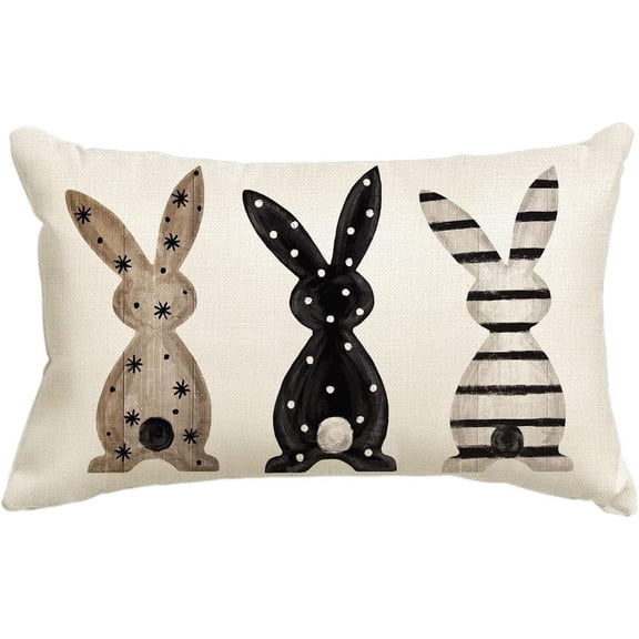 Easter Rabbits Throw Pillow Cover, 12 x 20 Inch Bunny Cushion Case Decoration for Sofa Couch
