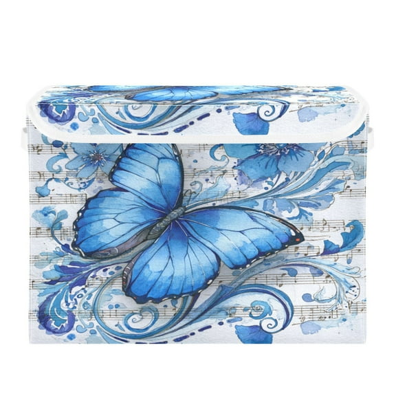 Large Collapsible Storage Box Flip Lid Fabric Decorative Organizer Container Basket with Handles 16.5×12.6×11.8in Fantasy Butterfly on Sheet Music