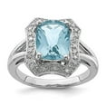 thumbnail image 3 of 925 Sterling Silver Rhodium Checker-Cut Light Swiss Blue Topaz and Diamond Ring Size 7, 3 of 6