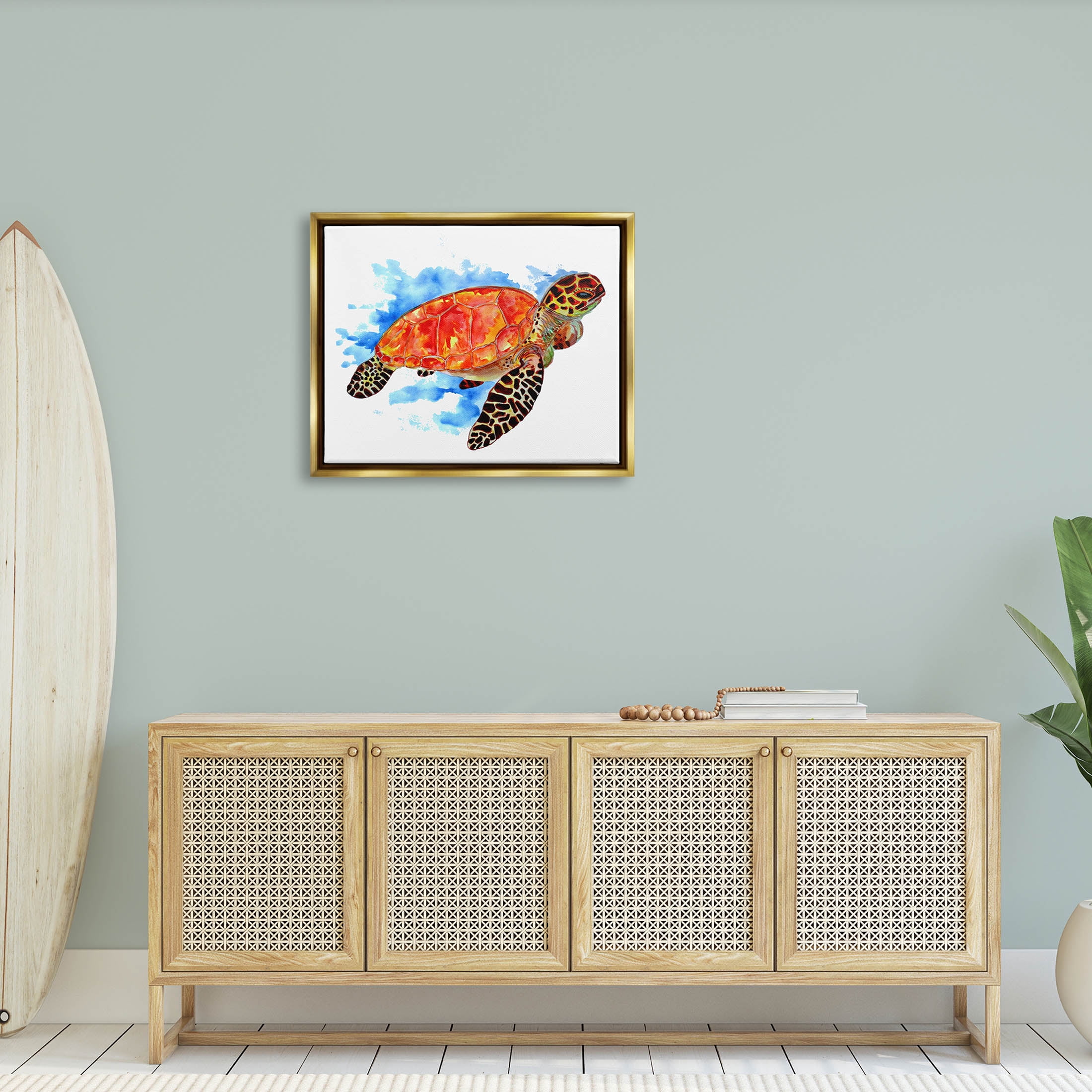 Bold Orange Nautical Turtle Animals & Insects Graphic Art Metallic Gold Framed Art Print Wall Art