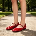 thumbnail image 6 of IEMIEMIEM Women's Ballet Flats Patent Leather Elegant Comfortable Round Toe Slip On Adjustable Buckle Strap Flat Non-Slip Mary Jane Shoes Suitable for Dancing Walking Party Red 6.5 Wide, 6 of 6
