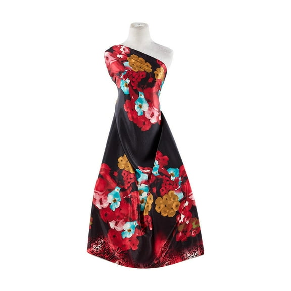 Zelouf Double Border Floral & Animal Print On Charmeuse , Sewing, DIY, Crafts Fabric by the Yard, Teal, 3 Yard