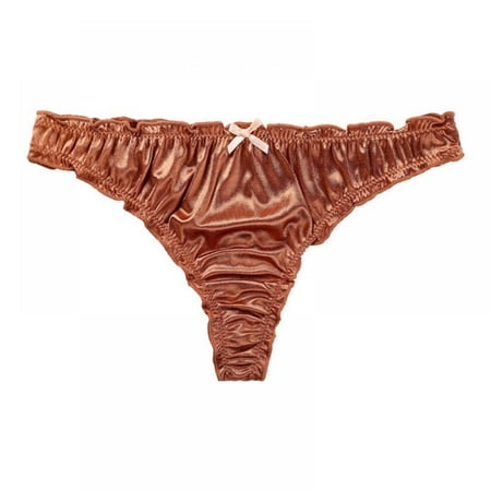 

Naiyafly 1Pc Women s Satin Thong Panties Low-Waist Ruffle Milk Silk G-string Panties Frilly Thongs Underwear Ladies Underpants Light Brown L