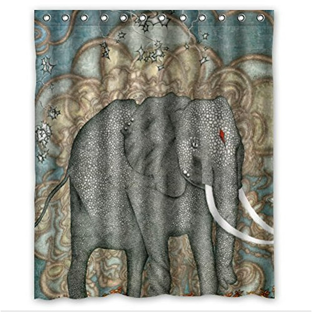 HelloDecor Elephant Shower Curtain Polyester Fabric Bathroom Decorative