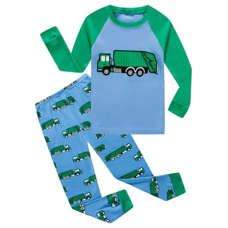 

KikizYe Little Boys Garbage Truck Long Sleeve Pajamas 100% Cotton jammies Toddler Size 3T