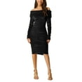 thumbnail image 2 of INSPIRE CHIC Women's One Shoulder Ruched Bodycon Cocktail Midi Dress Black L, 2 of 6