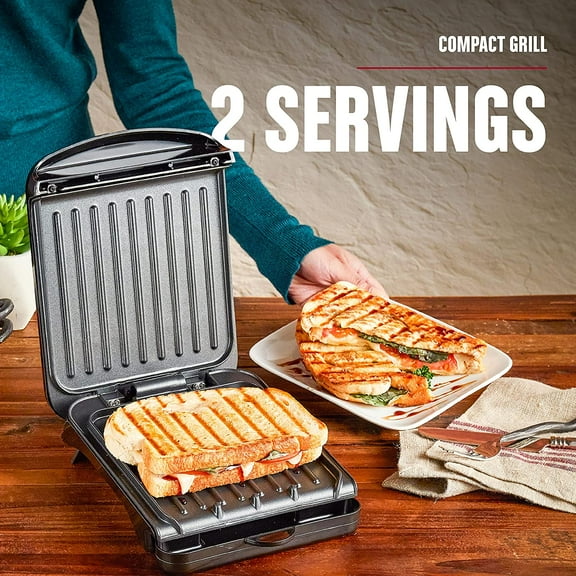 2-Serving Electric Indoor Grill and Press, Black
