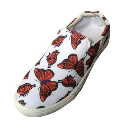 

GWAABD Womens Slip on Loafers Flat Shoes Women Fashion New Trend with Butterfly Print Ladies Hot Casual Low top Canvas Shoes for Women