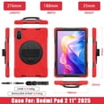 thumbnail image 3 of For Xiaomi Redmi Pad 2 Case 11 inch 2025, 360 Hand Strap, Shoulder Strap, Kickstand, Rugged Drop Protection, Red, 3 of 7