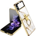 thumbnail image 1 of For Samsung Galaxy Z Flip 3 5G Cover with Ring Luxury Marble Plating Ring Stand Flip with Camrea protection Case, 1 of 5