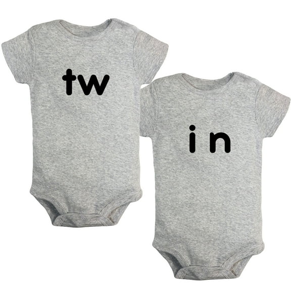 iDzn Pack of 2, Twins tw & in Novelty Rompers For Babies, Newborn Baby Unisex Bodysuits, Infant Jumpsuits, Toddler 0-24 Months Kids One-Piece Oufits