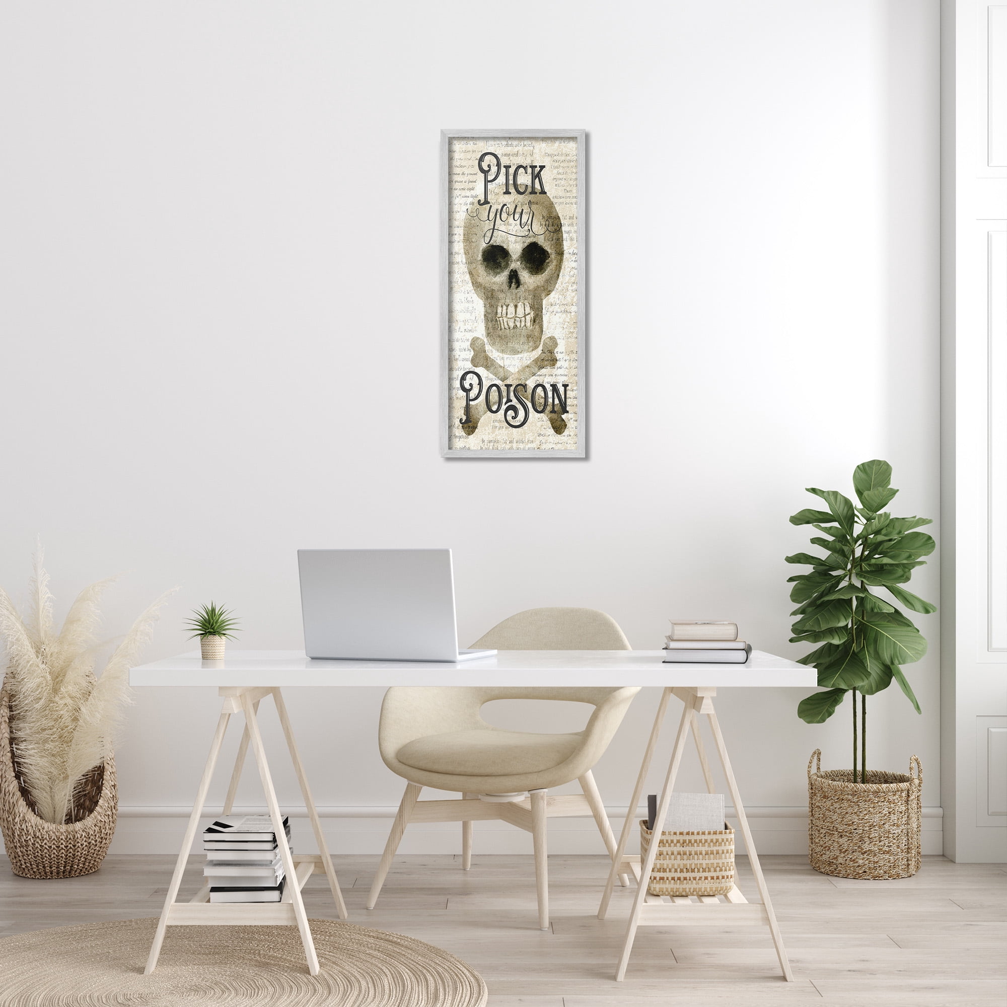 Stupell Industries Pick Your Poison Skull Holiday Painting Gray Framed Art Print Wall Art, 13 x 30