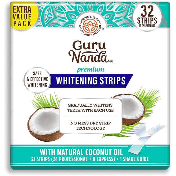 GuruNanda Teeth Whitening Strips -16-Day Treatment with Non-Slip, Dry Strip Technology - Whitening Designed with Care for a Brighter Smile