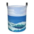 thumbnail image 1 of DouZhe Waterproof Collapsible Large Laundry Baskets, Ocean Sea Waves Prints Circular Hamper with Handles, 1 of 7