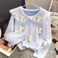 thumbnail image 3 of Sweet Women Sweater Cartoon Rabbits Lace Patchwork Peter Pan Collar Pullover Preppy Style Loose Knit Tops Female Jumper  FGS, 3 of 7