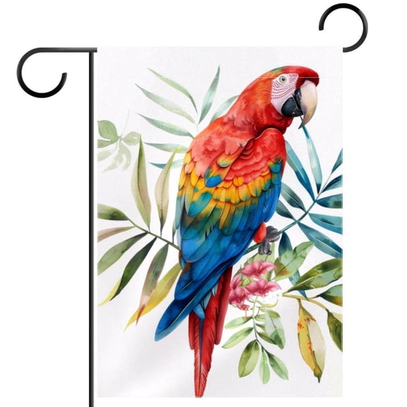 Watercolor Parrot Tropical Green Leaf Double Sided Garden Flag Decorative Weather Resistant Yard Flag, Large DIY Vertical Flag for Farmhouse Patio Lawn, 28x40 Inch