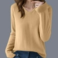 thumbnail image 2 of UAMVSH Women's Long Sleeve Classic Fall Soft Loose Fit Pullover Tops Lightweight Solid Color V-Neck Basic Sweaters(XX-Large,Khaki), 2 of 3