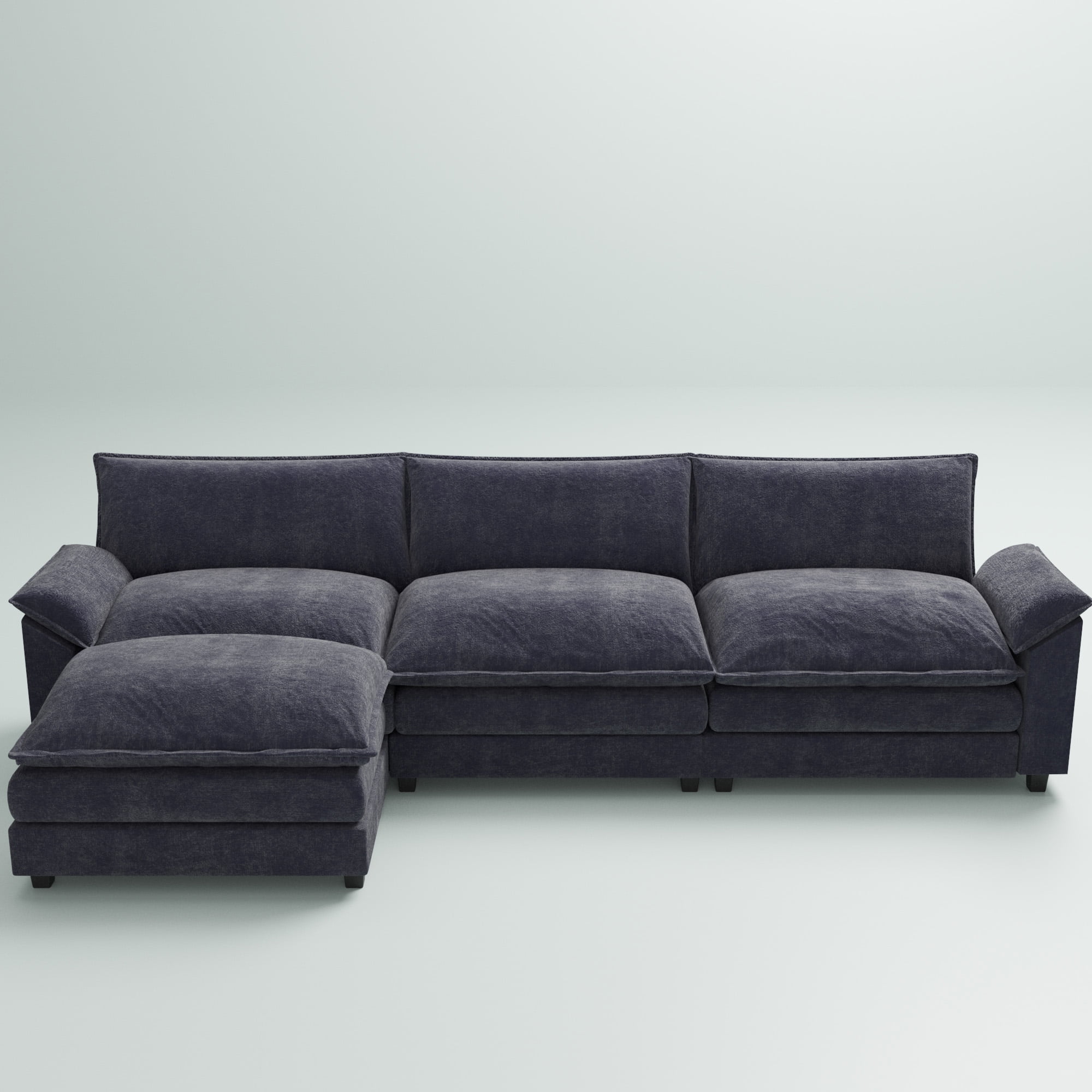 Furmax 3-Seat Sectional Sofa with Ottoman, Blue
