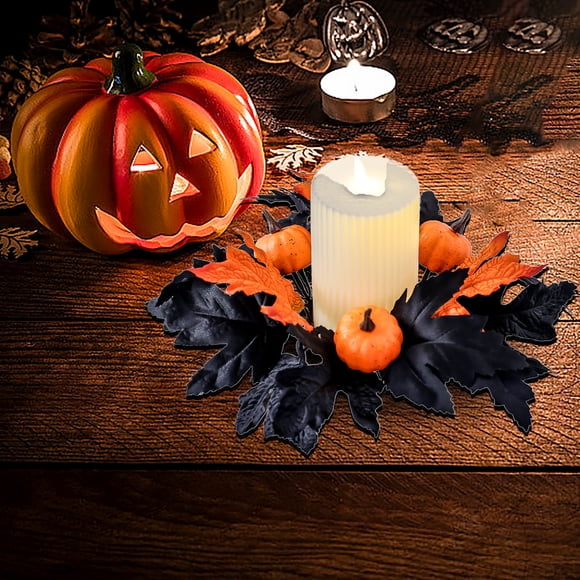 Xihbxyly Decoración de Calabaza con Hojas de Halloween, Vela de Mesa con Flores Artificiales, Guirnalda Exquisita, Decoración Festiva para Interiores y Exteriores, Decoración de Mesa para Bodas, 25 C