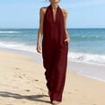 thumbnail image 1 of MLCDZ Womens Linen Jumpsuit Deep V-Neck Sleeveless Elegant Cozy Loose Wide Leg Pants with Pockets Casual Beach Vacation Rompers, 1 of 8