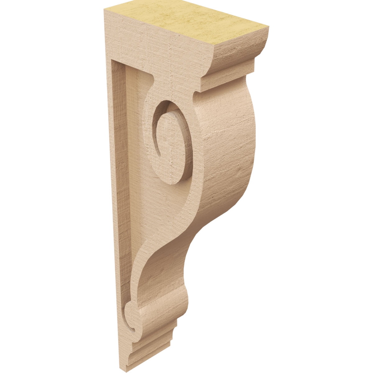 2"W x 4"D x 12"H Thin Scroll Rough Cedar Woodgrain TimberThane Corbel, Primed Tan