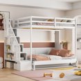 thumbnail image 4 of Harper & Bright Designs Full over Full Murphy Bed with Stairs, Convertible Wall Bed Frame with Hydraulic Lift & Desk, Murphy Cabinet Beds with Upper Bed, White, 4 of 17