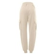 thumbnail image 4 of Beige Trousers Women, Full-Length Wide Leg Pants for Women, Polyester Wide Legged Pants for Women, Women'S Casual Solid Pocket Pants High Waist Elastic Band Sweater Drawstring Cargo, 4 of 4